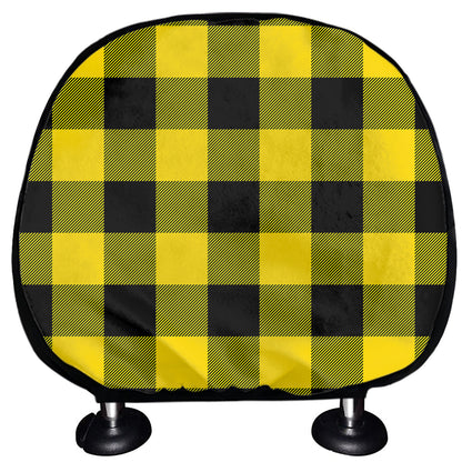 Yellow And Black Buffalo Check Print Car Headrest Covers