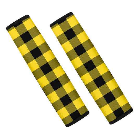 Yellow And Black Buffalo Check Print Car Seat Belt Covers