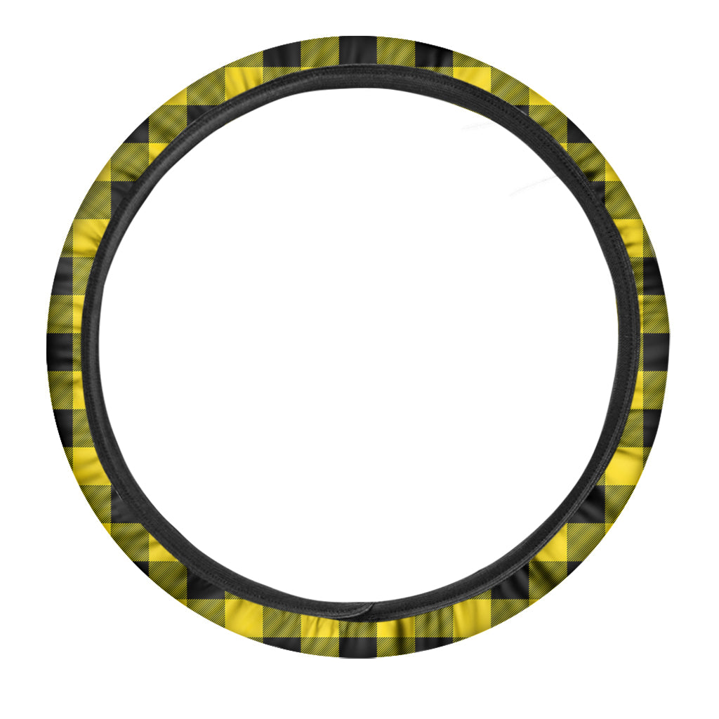 Yellow And Black Buffalo Check Print Car Steering Wheel Cover