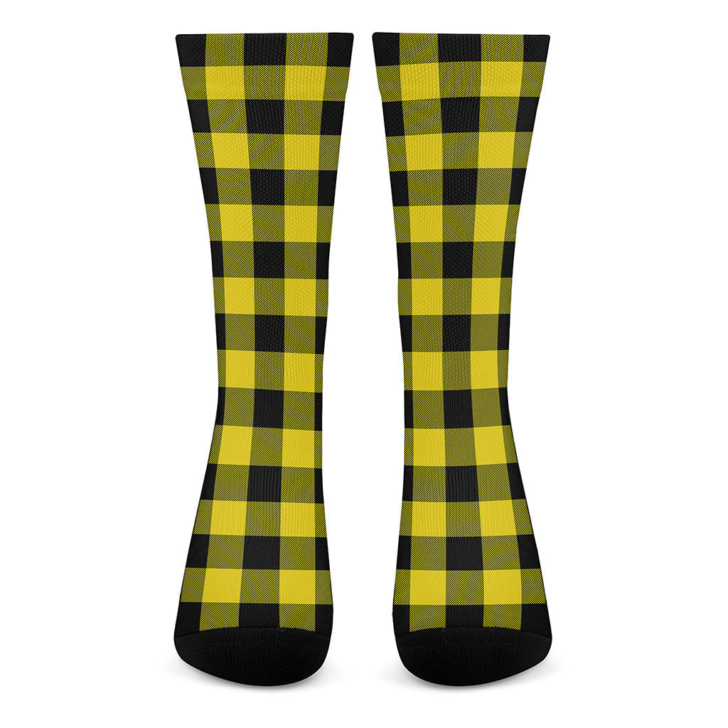 Yellow And Black Buffalo Check Print Crew Socks