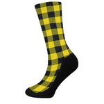 Yellow And Black Buffalo Check Print Crew Socks