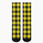 Yellow And Black Buffalo Check Print Crew Socks