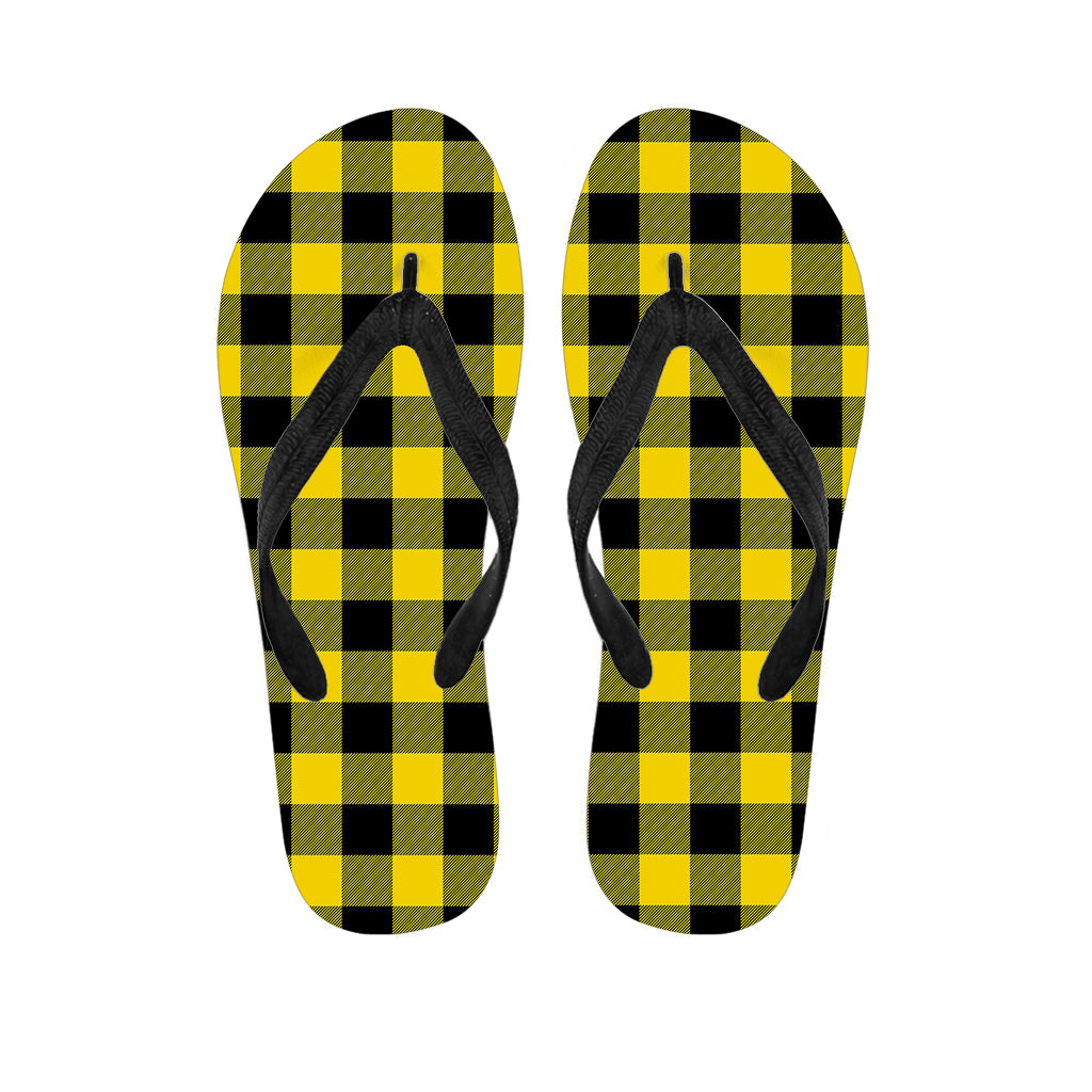 Yellow And Black Buffalo Check Print Flip Flops