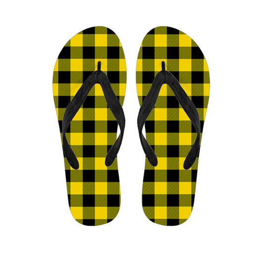 Yellow And Black Buffalo Check Print Flip Flops