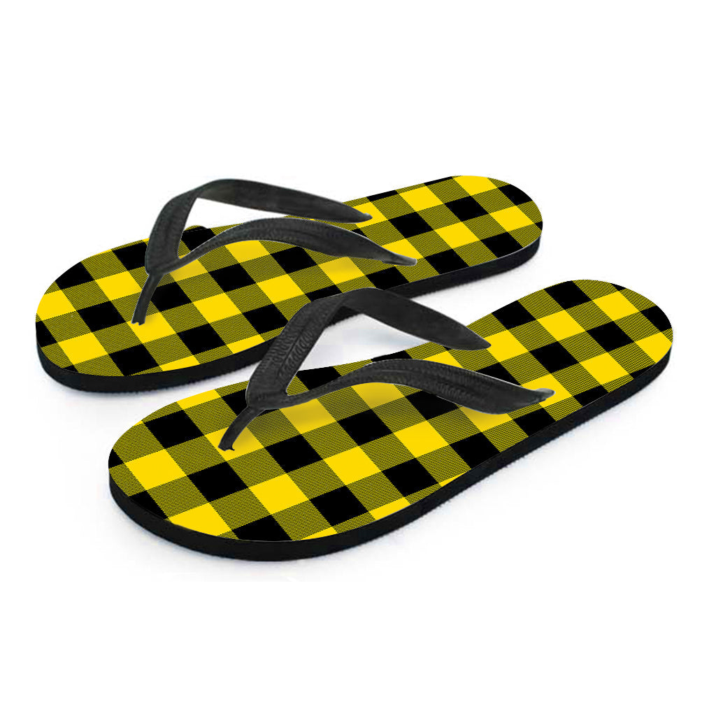 Yellow And Black Buffalo Check Print Flip Flops