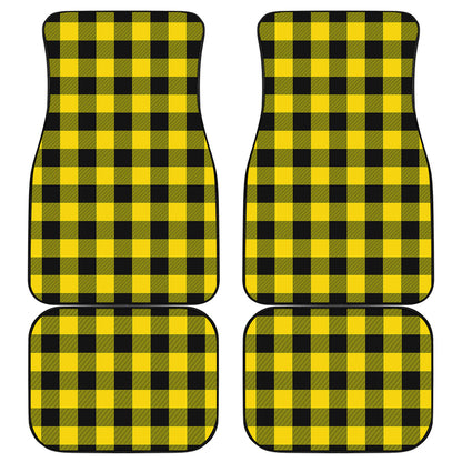 Yellow And Black Buffalo Check Print Front and Back Car Floor Mats