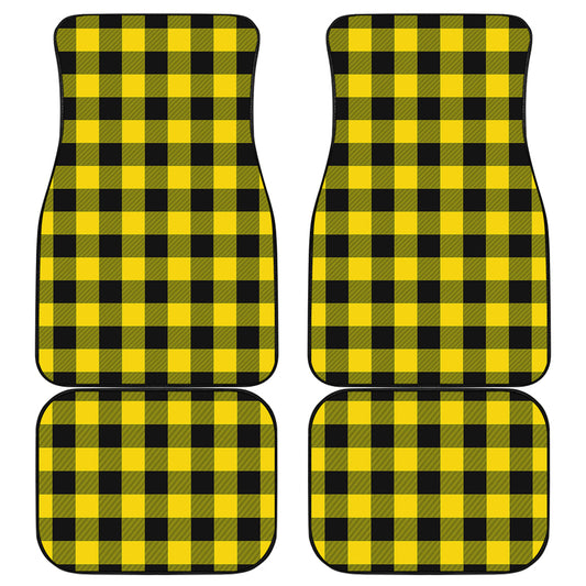Yellow And Black Buffalo Check Print Front and Back Car Floor Mats