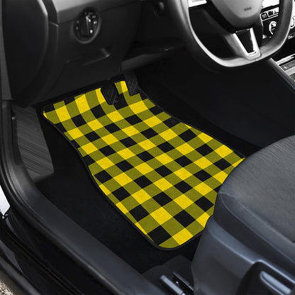 Yellow And Black Buffalo Check Print Front and Back Car Floor Mats