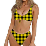Yellow And Black Buffalo Check Print Front Bow Tie Bikini