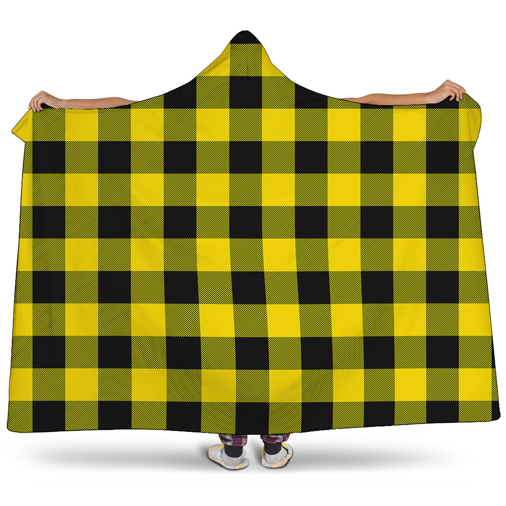 Yellow And Black Buffalo Check Print Hooded Blanket