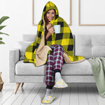 Yellow And Black Buffalo Check Print Hooded Blanket