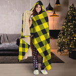 Yellow And Black Buffalo Check Print Hooded Blanket