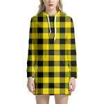 Yellow And Black Buffalo Check Print Hoodie Dress