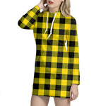 Yellow And Black Buffalo Check Print Hoodie Dress