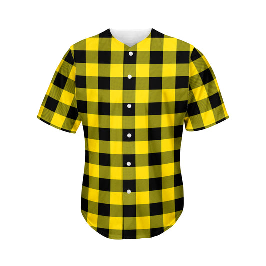 Yellow And Black Buffalo Check Print Men's Baseball Jersey