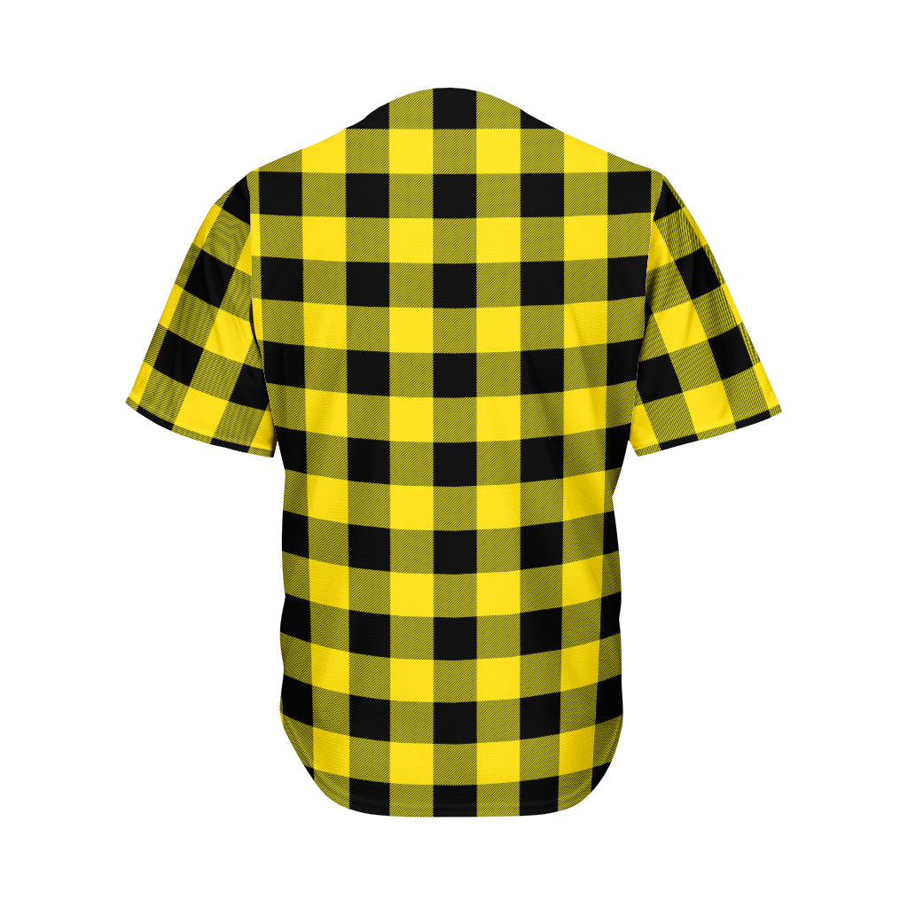 Yellow And Black Buffalo Check Print Men's Baseball Jersey