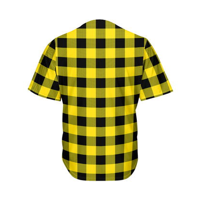 Yellow And Black Buffalo Check Print Men's Baseball Jersey