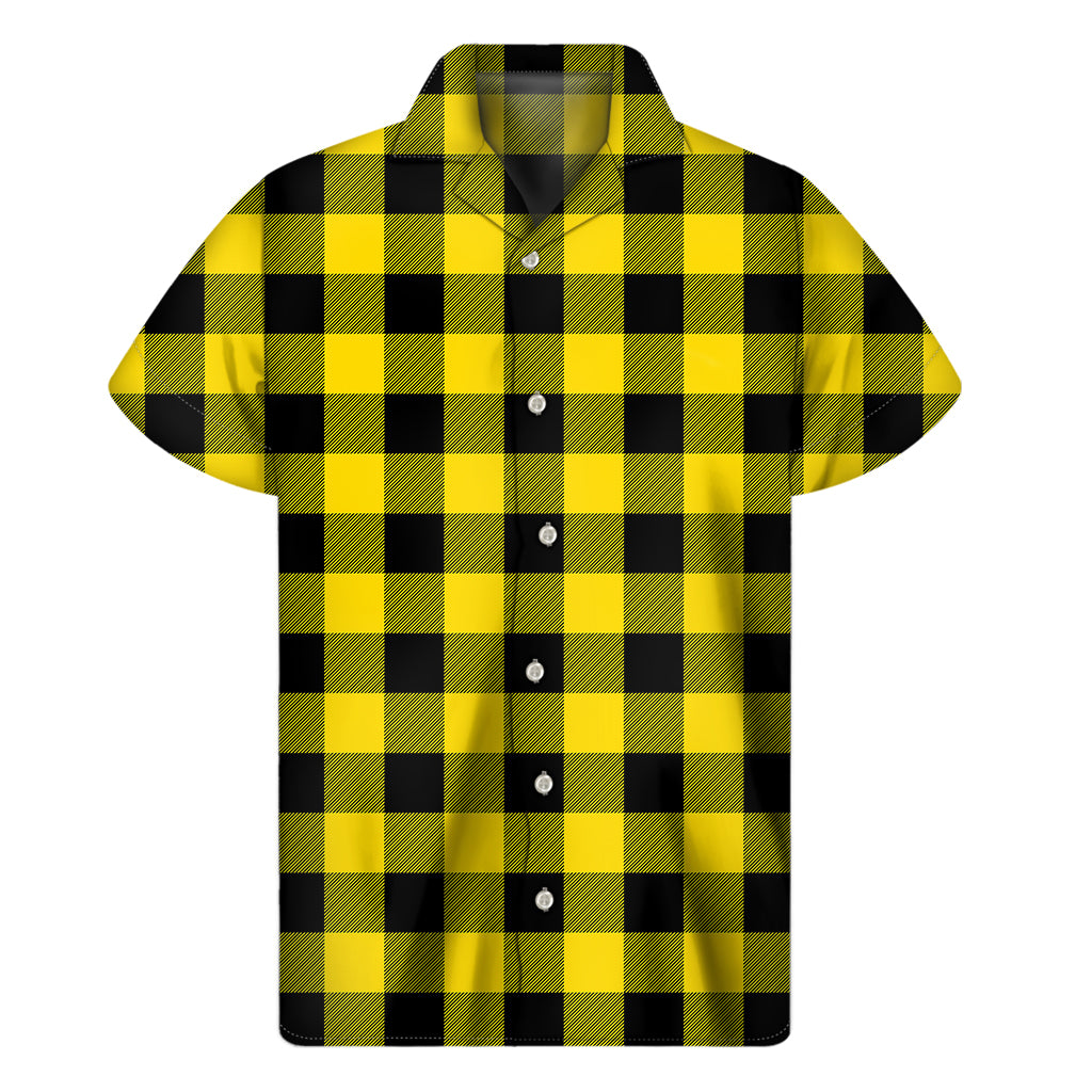 Yellow And Black Buffalo Check Print Men's Short Sleeve Shirt