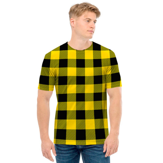 Yellow And Black Buffalo Check Print Men's T-Shirt