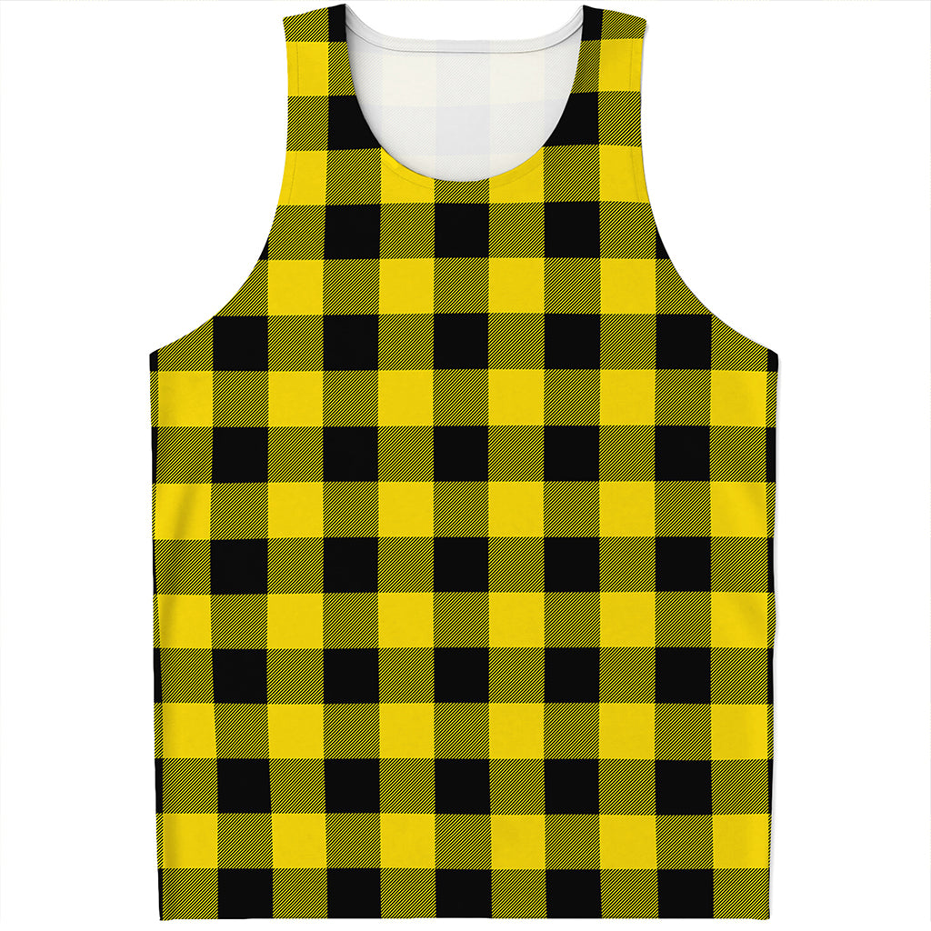 Yellow And Black Buffalo Check Print Men's Tank Top