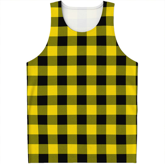 Yellow And Black Buffalo Check Print Men's Tank Top
