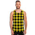 Yellow And Black Buffalo Check Print Men's Tank Top