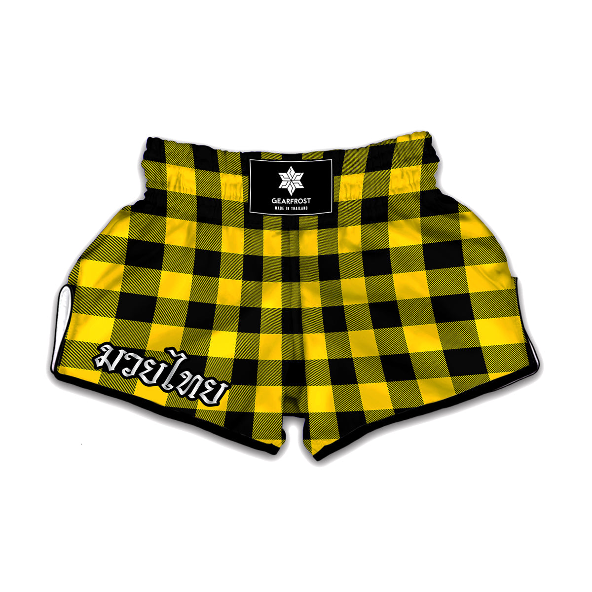 Yellow And Black Buffalo Check Print Muay Thai Boxing Shorts