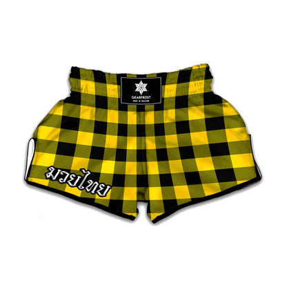 Yellow And Black Buffalo Check Print Muay Thai Boxing Shorts