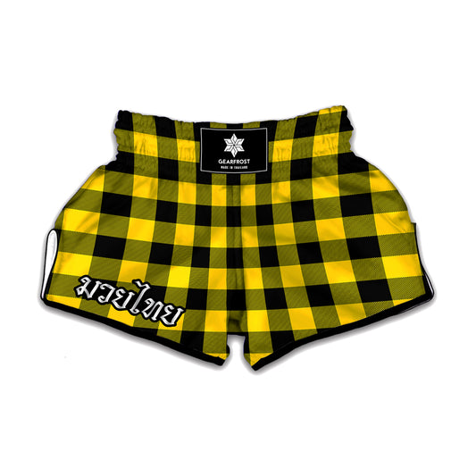 Yellow And Black Buffalo Check Print Muay Thai Boxing Shorts