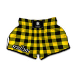 Yellow And Black Buffalo Check Print Muay Thai Boxing Shorts