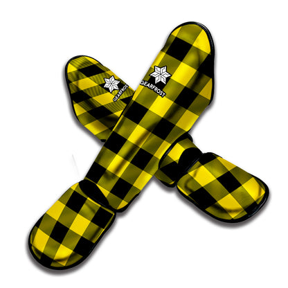 Yellow And Black Buffalo Check Print Muay Thai Shin Guard