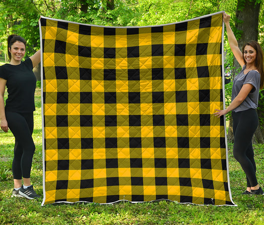 Yellow And Black Buffalo Check Print Quilt