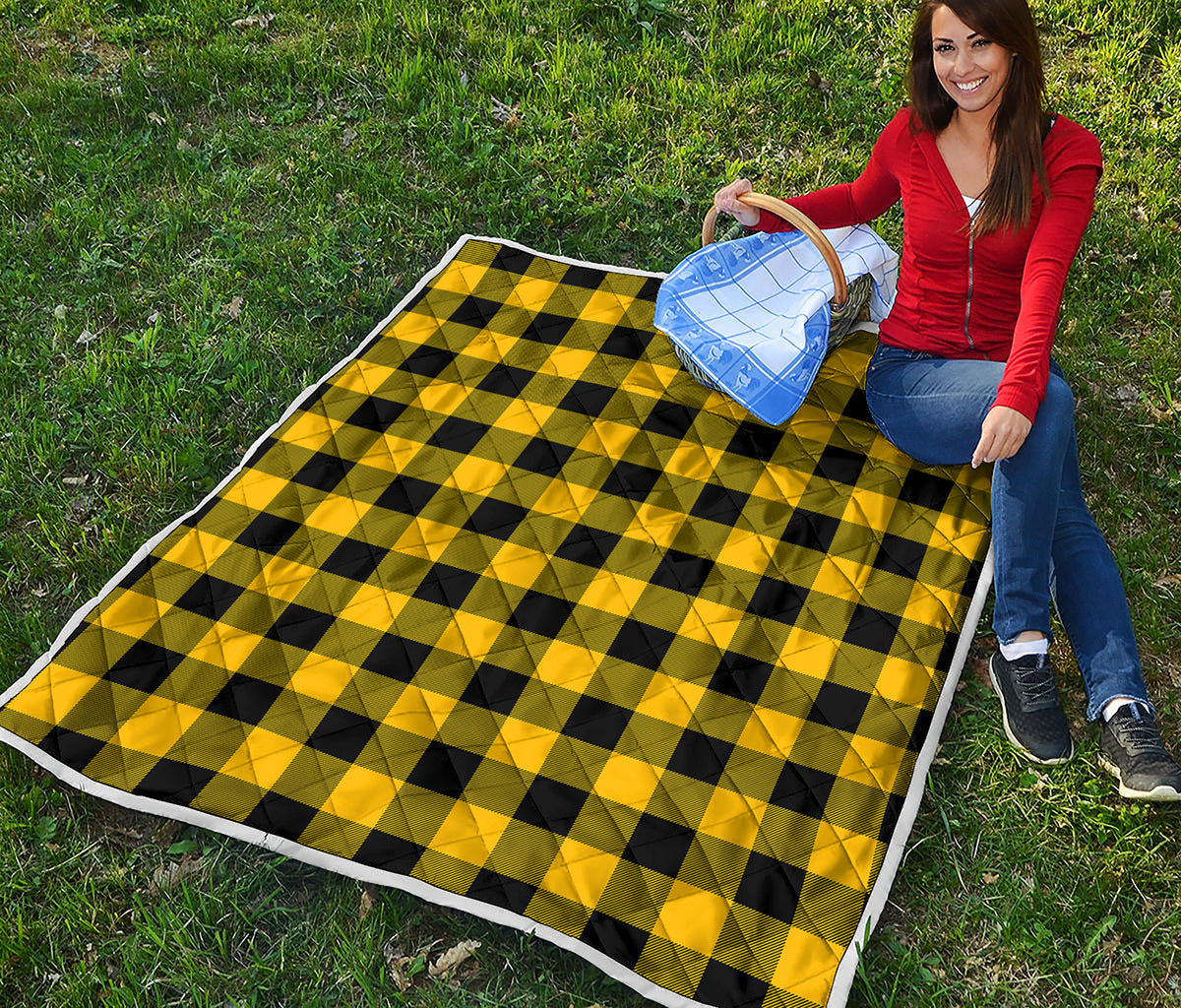 Yellow And Black Buffalo Check Print Quilt