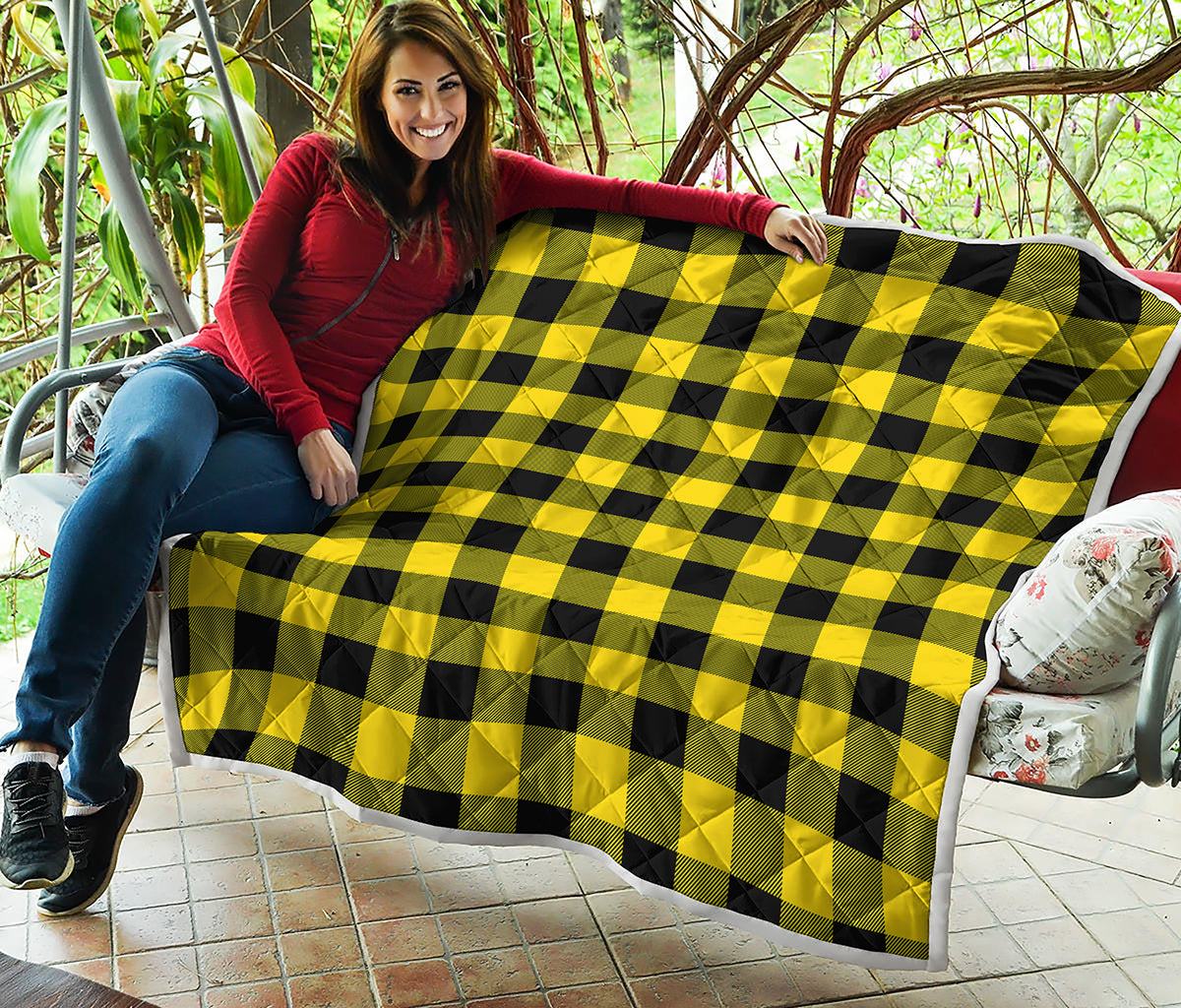 Yellow And Black Buffalo Check Print Quilt