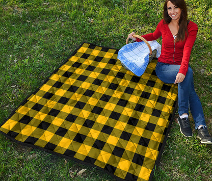 Yellow And Black Buffalo Check Print Quilt