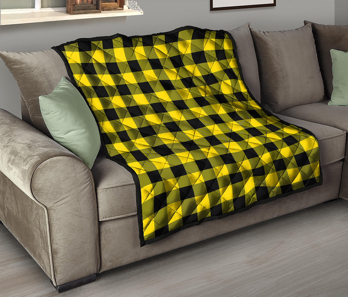 Yellow And Black Buffalo Check Print Quilt