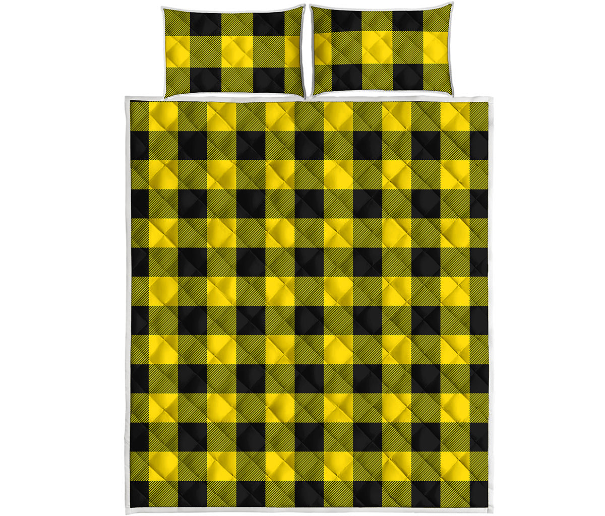 Yellow And Black Buffalo Check Print Quilt Bed Set