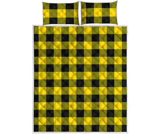 Yellow And Black Buffalo Check Print Quilt Bed Set