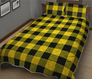 Yellow And Black Buffalo Check Print Quilt Bed Set
