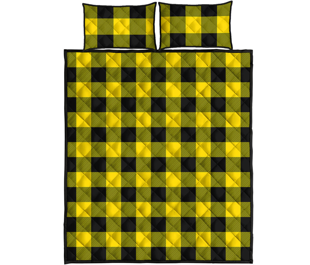 Yellow And Black Buffalo Check Print Quilt Bed Set