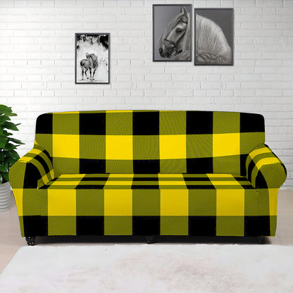 Yellow And Black Buffalo Check Print Sofa Cover