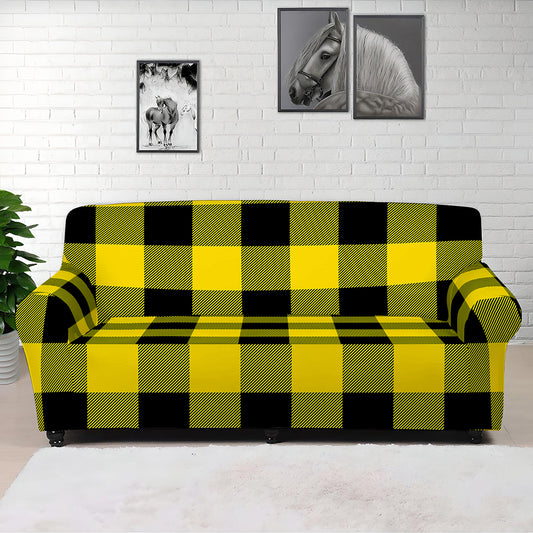Yellow And Black Buffalo Check Print Sofa Cover