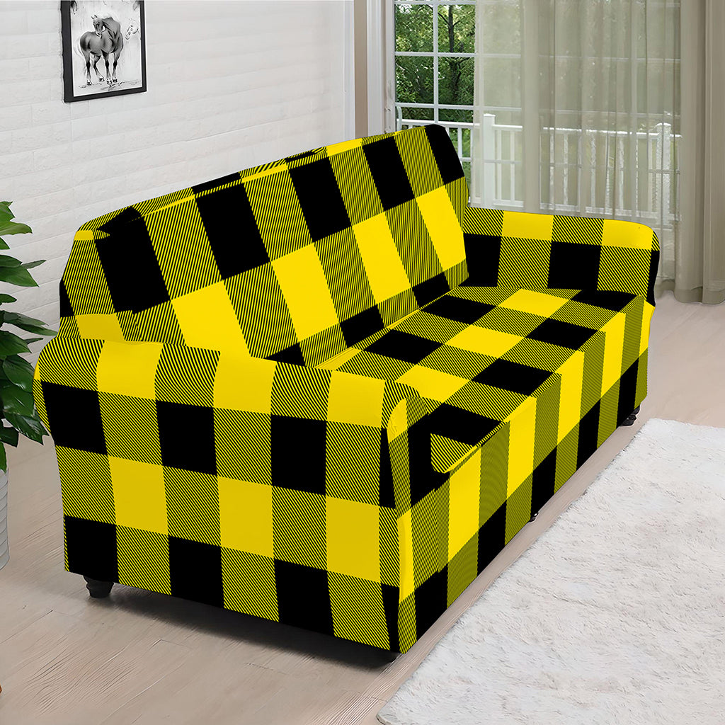 Yellow And Black Buffalo Check Print Sofa Cover