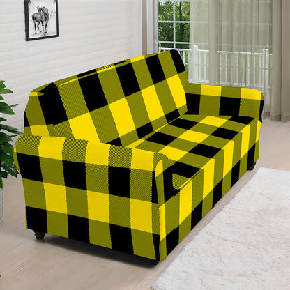 Yellow And Black Buffalo Check Print Sofa Cover