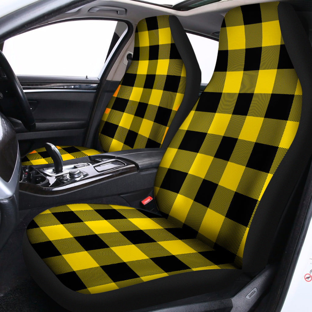 Yellow And Black Buffalo Check Print Universal Fit Car Seat Covers
