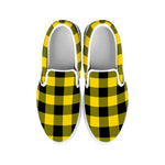 Yellow And Black Buffalo Check Print White Slip On Shoes