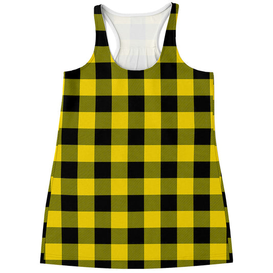 Yellow And Black Buffalo Check Print Women's Racerback Tank Top