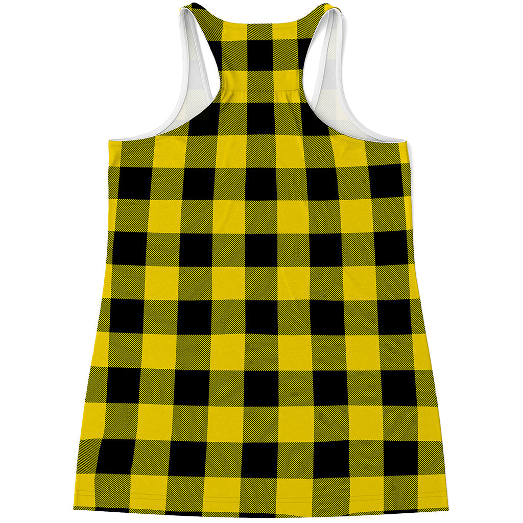 Yellow And Black Buffalo Check Print Women's Racerback Tank Top