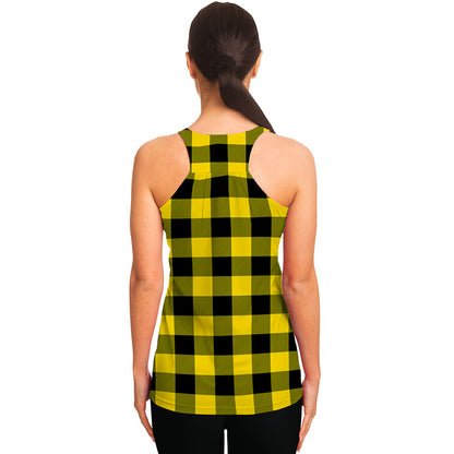 Yellow And Black Buffalo Check Print Women's Racerback Tank Top
