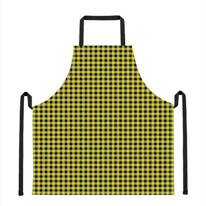 Yellow And Black Check Pattern Print Apron